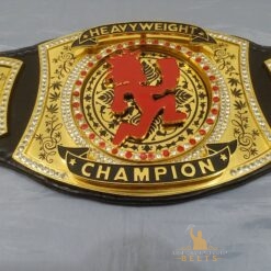 Custom Heavyweight Spinner Belt with customizable logos and text on the main and side plates.