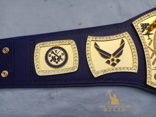 Side plates of the MSGT Air Force Championship Belt with shiny gold high-quality paint.