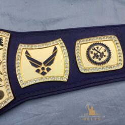 Side plates of the MSGT Air Force Championship Belt with shiny gold high-quality paint.