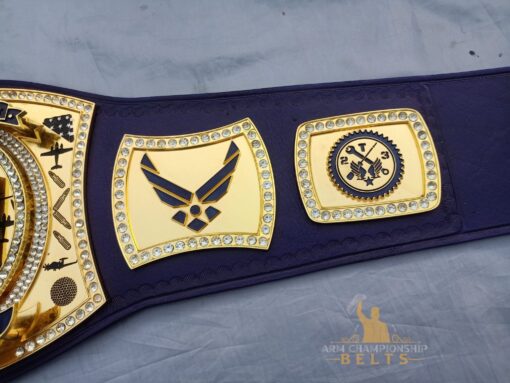 Side plates of the MSGT Air Force Championship Belt with shiny gold high-quality paint.