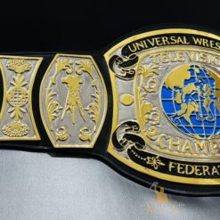 Intricate etching details on the UWF Television Championship Belt.