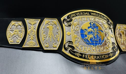 Intricate etching details on the UWF Television Championship Belt.