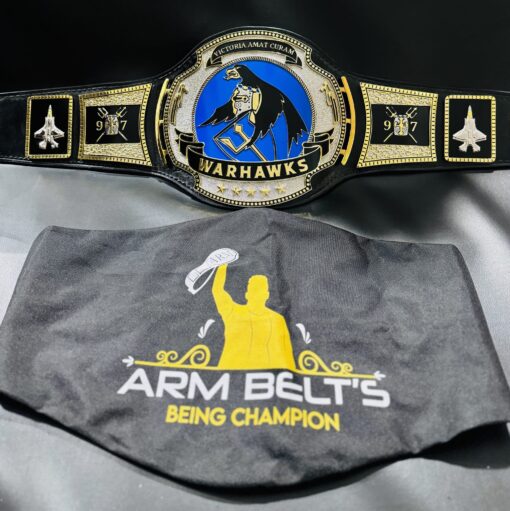 War Hawks Championship Belt displayed with bag perfect for presentation and display.