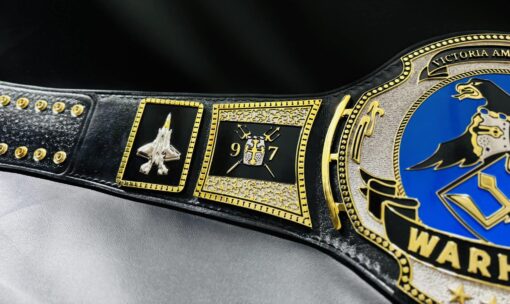 Genuine black leather strap of the War Hawks Championship Belt with customizable options.