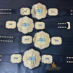 enuine black leather strap of the Wyoming State Fair Championship Belt with customizable options.