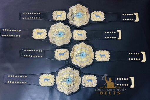 enuine black leather strap of the Wyoming State Fair Championship Belt with customizable options.