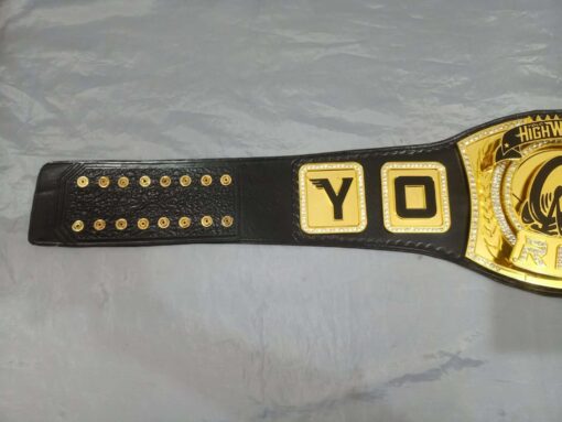 Genuine black leather strap of the Yolo High Wheelers Championship Belt, showing the high-quality material and craftsmanship.