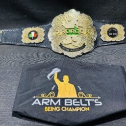 Custom Never Openweight Wrestling Belt featuring personalized logos and text