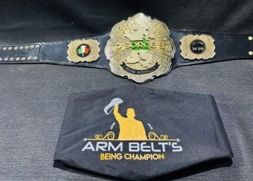 Custom Never Openweight Wrestling Belt featuring personalized logos and text