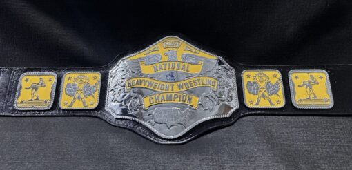 Close-up of Gold-Plated Etching on NWA National Championship Belt