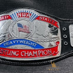 Close-up of NWA US Heavyweight Championship Belt Deep Etched Silver Plates