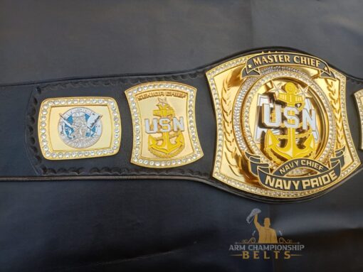 Side View of Custom Plates on Military Award Belt for Armed Forces