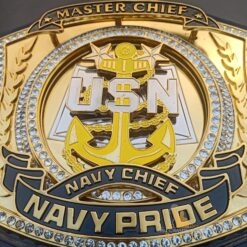 Navy Military Championship Belt with Custom Logos and Colors