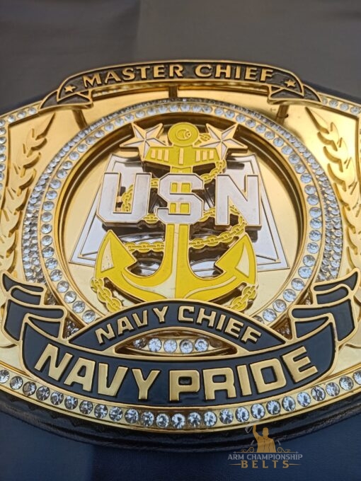 Navy Military Championship Belt with Custom Logos and Colors