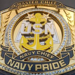 Navy Military Championship Belt with Custom Logos and Colors