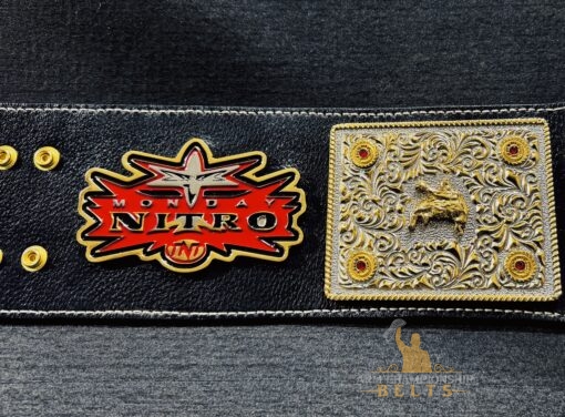 side view of the WCW Monday Nitro Heavyweight Championship Replica Title Belt.