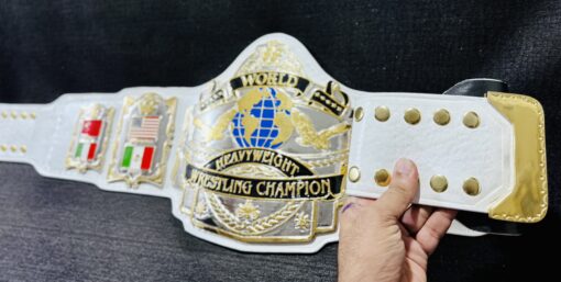 High-quality genuine white leather strap on the WWF Andre 87 Championship Belt