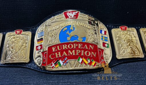 The authentic design of the WWF European Championship Replica Belt, reflecting the iconic 1997 wrestling era.