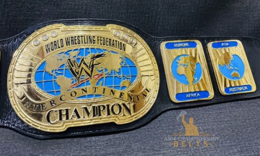 Close-up of the side plate detail on the Attitude Era Intercontinental Championship Replica Belt