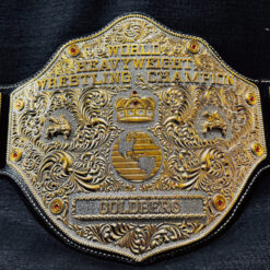 Detailed close-up of the WCW Monday Nitro Heavyweight Championship Belt, a top replica in wrestling history