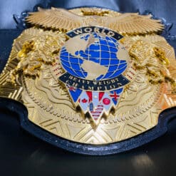 Custom Pro Wrestling Championship Belt with personalized logos and engravings, designed for pro wrestling fans and promotions.