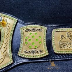 Outstanding employee recognition championship belt with sharp HD engravings and gold accents.