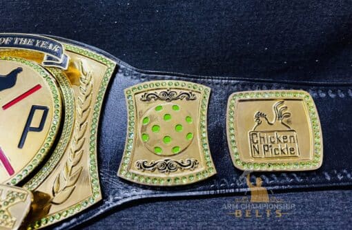 Outstanding employee recognition championship belt with sharp HD engravings and gold accents.