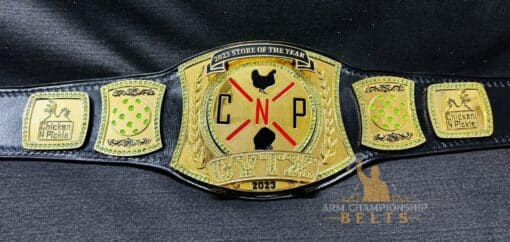 Personalized corporate recognition championship belt with gold-plated center plate for outstanding performance