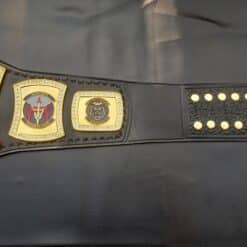 Navy-inspired championship belt with options for custom logos and gold plating.