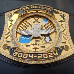 Personalized championship belt designed to recognize military service with custom engravings