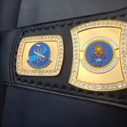 Custom championship belt designed for military achievements, featuring high-quality army logos.