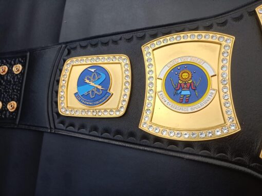 Custom championship belt designed for military achievements, featuring high-quality army logos.