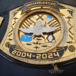 Custom belt showcasing the Air Force Master Cyberspace Operator badge with deep HD engraving