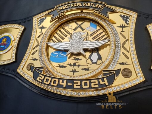 Custom belt showcasing the Air Force Master Cyberspace Operator badge with deep HD engraving