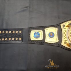 Customizable military championship belt with personal designs, engravings, and a Spinner Plate