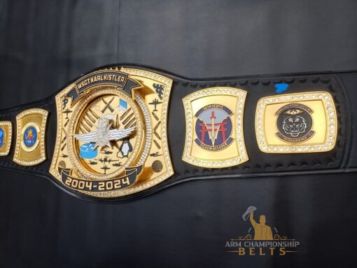 Custom championship belt with 5mm thick deep HD engraving plates for military honor