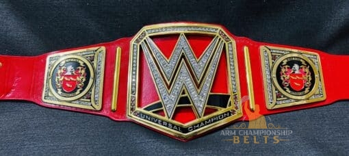 Replica WWE Universal Championship belt with customization options for logos, text, and designs. Perfect for wrestling enthusiasts.