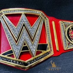 Custom wrestling title belt with universal design elements, perfect for collectors and WWE enthusiasts looking for a unique piece.