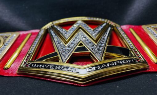 Dual layer 6MM thick zinc plates with gold plating on the Custom WWE Universal Championship Belt.