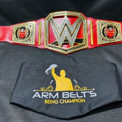 Custom WWE Universal Championship Belt featuring customizable logos, text, and side plates.