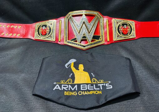 Custom WWE Universal Championship Belt featuring customizable logos, text, and side plates.