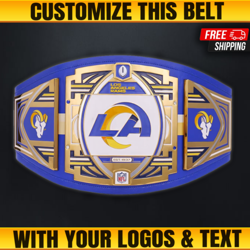 Custom Los Angeles Rams Title Belt with gold-plated zinc plates and genuine leather strap