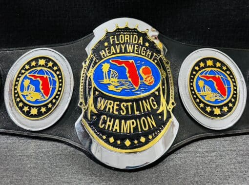 NWA Florida Heavyweight Championship Belt featuring intricate 4mm thick zinc plates