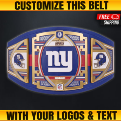 New York Giants Championship Belt featuring gold-plated zinc plates and a genuine leather strap, customizable with your own logos and text.