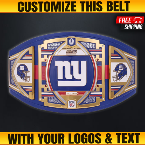 New York Giants Championship Belt featuring gold-plated zinc plates and a genuine leather strap, customizable with your own logos and text.