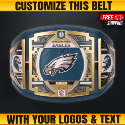 Custom Philadelphia Eagles WWE Championship Belt featuring gold-plated 4mm zinc plates and a 52-inch genuine leather strap.