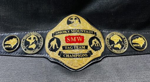 A realistic wrestling belt inspired by the Smoky Mountain Wrestling era, crafted with authentic materials and detailing.