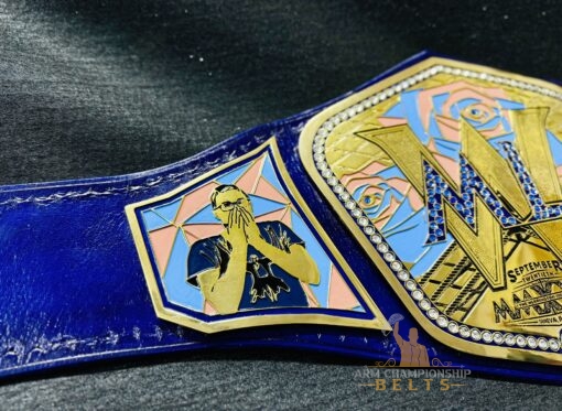 Custom WWE belt designed with a wedding theme, showcasing the ability to personalize wrestling belts for special occasions.