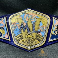 Replica wrestling belt featuring a custom wedding design, highlighting the combination of wrestling heritage and personalized wedding elements.