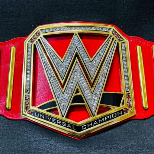 Custom WWE Universal Championship Belt with personalized engravings and intricate designs.